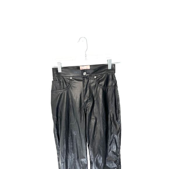REVICE Black Faux Leather Punk Grunge Split Hem Straight Leg Pant Size 25 - Picture 4 of 14
